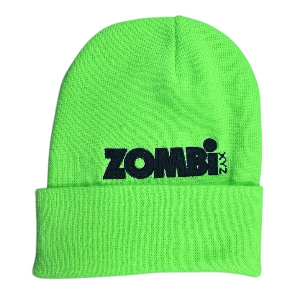 Unisex Adults Teens ZOMBi XYZ Neon Green Beanie Hat